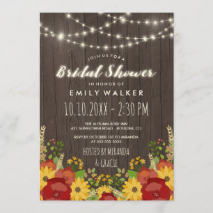 Invitation Fête de la mariée rustique de tournesols et de