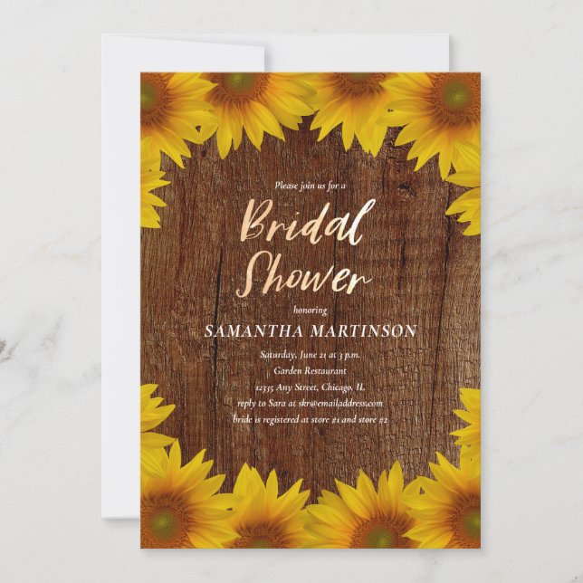 Invitation Fête de la mariée rustique des tournesols | (Devant)