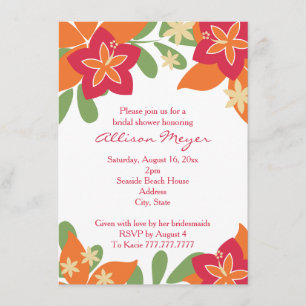 Invitation Fête de la mariée tropicale orange rose de fleur