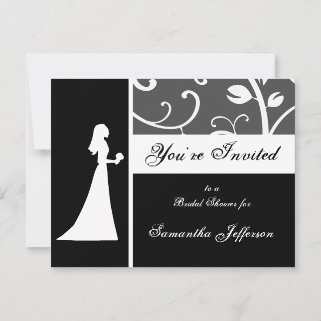 Invitation Fête de la mariée, vignes noires et blanches (Devant)