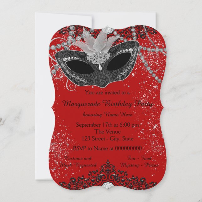 Invitation Fête de la mascarade rouge et noire (Devant)