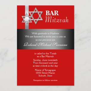 Invitation Fête de la mitzvah rouge grise