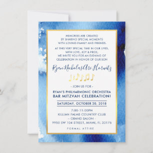 Invitation FÊTE DE LA MUSIQUE or couleur bleu clair