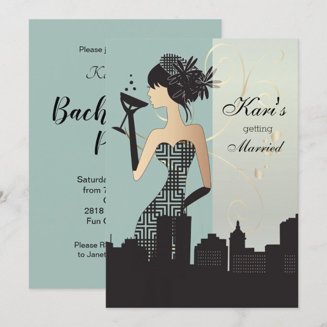 Invitation Fête de la nuit des filles - Bleu (Devant / Derrière)