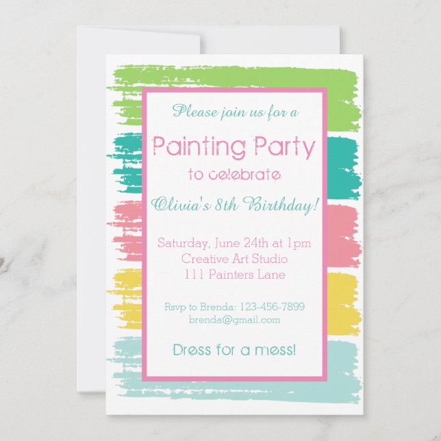 Invitation Fête de la peinture couleur Pastel Anniversaire (Devant)