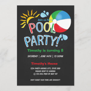 Invitation Fête de la piscine Anniversaire Fun été
