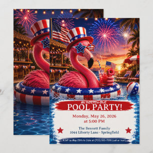 Invitation Fête de la Piscine au Flamant Rose Patriotique - 1