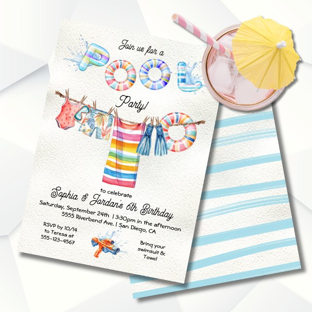 Invitation Fête de la piscine Clothesline (Créateur téléchargé)