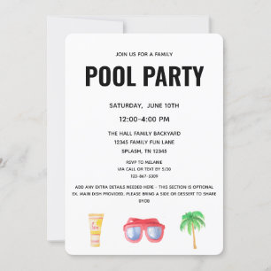 Invitation Fête de la piscine - Cuisine familiale - Fête de l