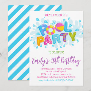 Invitation Fête de la piscine d'anniversaire
