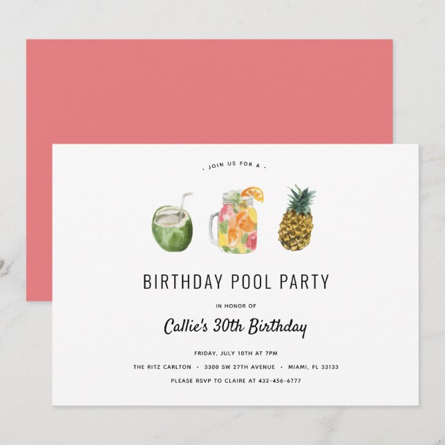 Invitation Fête de la piscine d'anniversaire (Devant / Derrière)