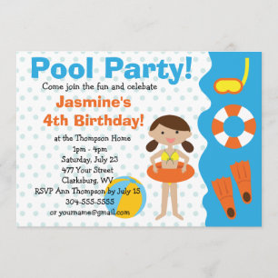 Invitation Fête de la piscine d'anniversaire de la fille pers