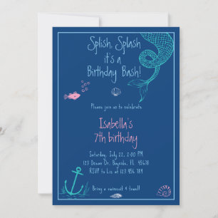 Invitation Fête de la piscine de filles de sirène à éclabouss