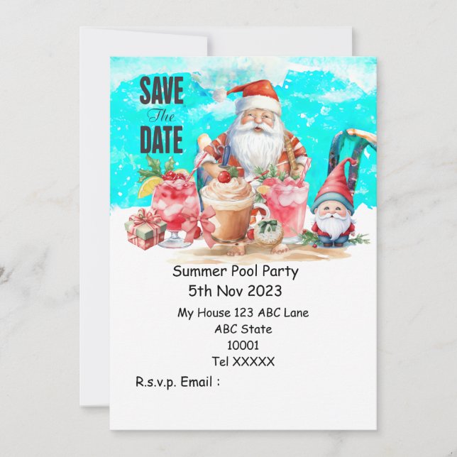 Invitation Fête de la piscine de Noël avec le Père Noël Boiss (Devant)