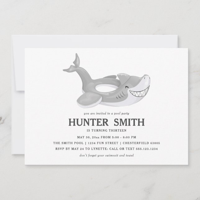 Invitation Fête de la piscine de requins (Devant)