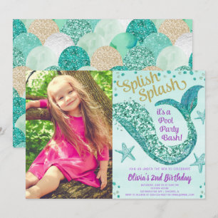 Invitation Fête de la piscine de sirène anniversaire turquois