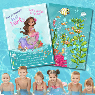 Invitation Fête de la piscine de sirènes roses