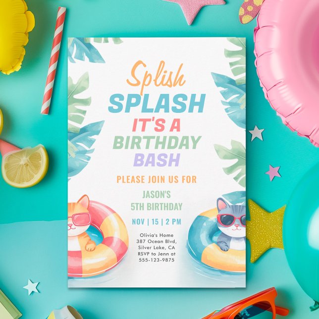 Invitation Fête de la piscine de Splish Splash Anniversaire (Créateur téléchargé)