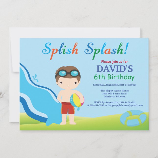 Invitation Fête de la piscine de toboggan aquatique Anniversa (Devant)