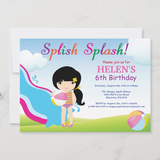 Invitation Fête de la piscine de toboggan aquatique Anniversa (Devant)