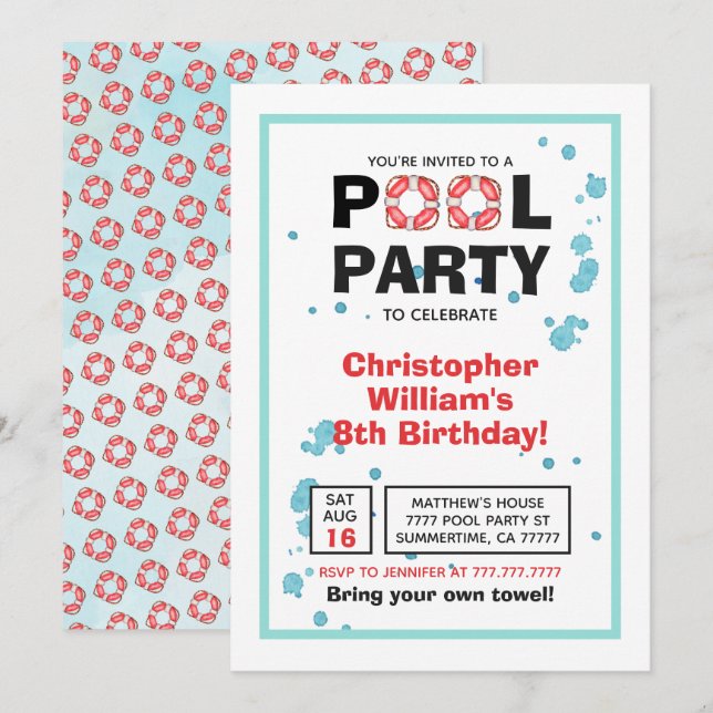 Invitation Fête de la piscine d'été (Devant / Derrière)