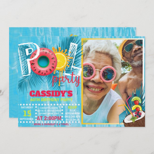 Invitation Fête de la piscine d'été (Devant / Derrière)