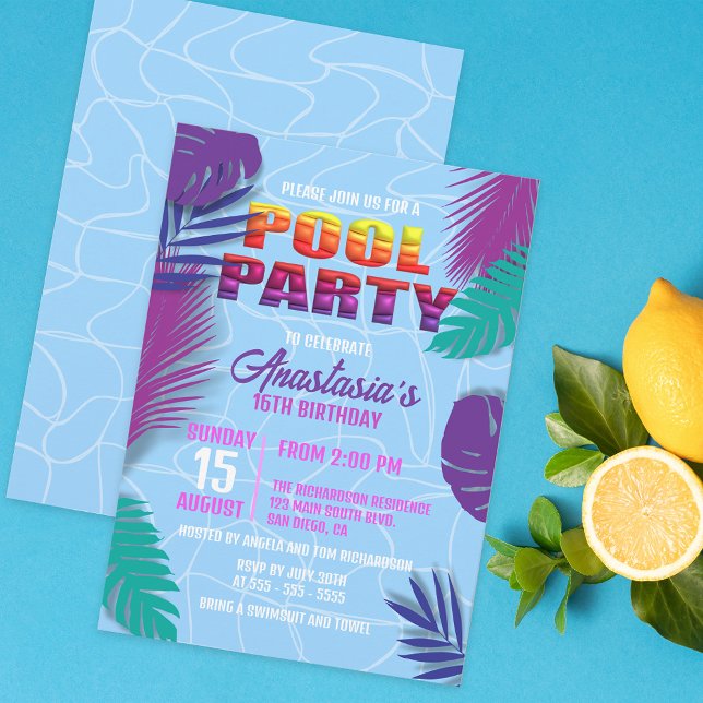 Invitation Fête de la piscine d'été 16e anniversaire (Créateur téléchargé)