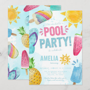 Invitation Fête de la piscine d'été tropicale Anniversaire