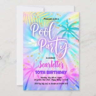 Invitation Fête de la piscine fille Anniversaire Pastel Tie D