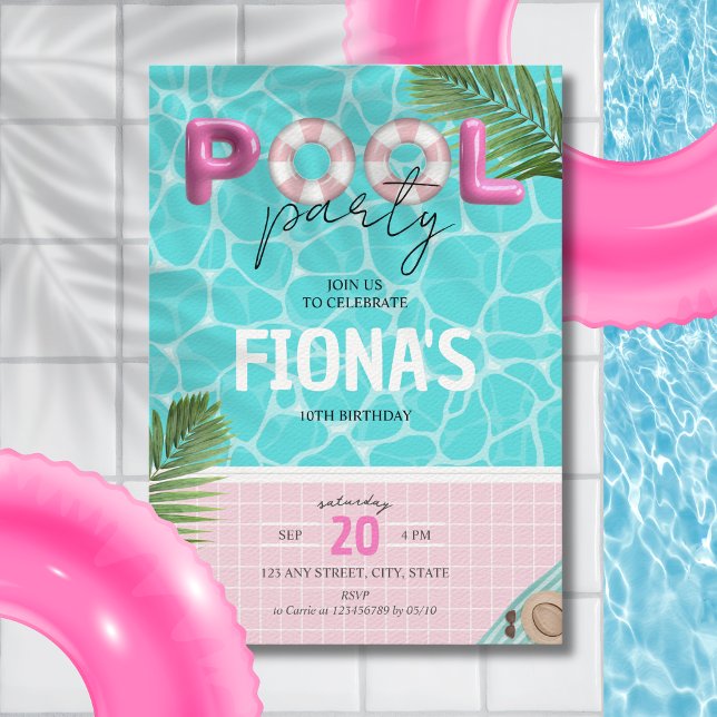 Invitation Fête de la piscine Fille d'été (Pool Party Girl's Birthday Invitation)