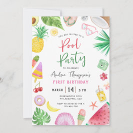 Invitation Fête de la piscine moderne été enfants n'importe q