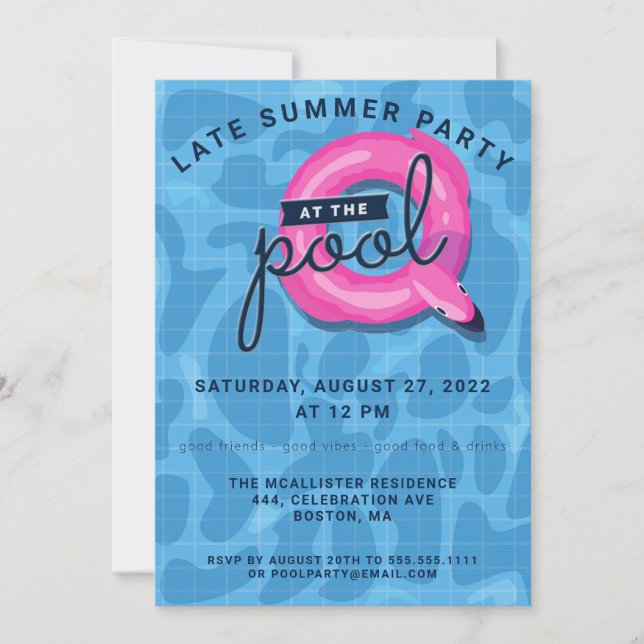 Invitation Fête de la piscine pour adultes Fin été (Devant)