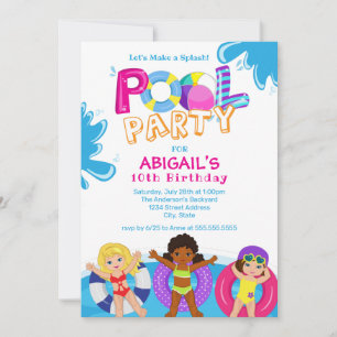 Invitation Fête de la piscine pour filles 10e anniversaire