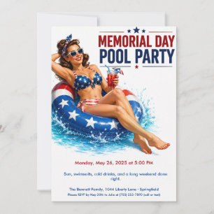 Invitation Fête de la piscine pour le Memorial Day   Fête d'é
