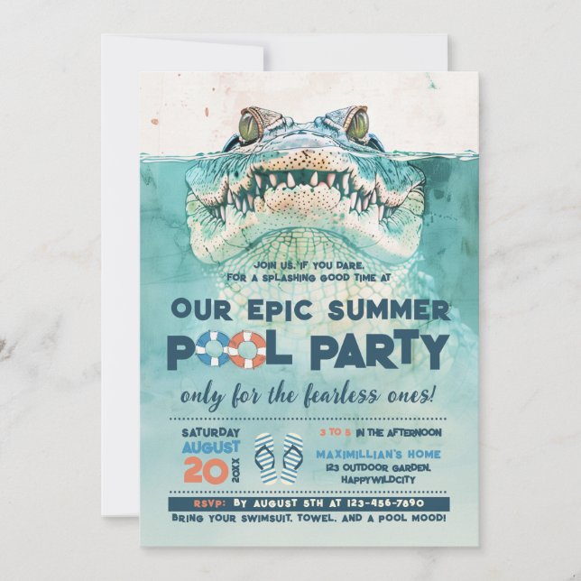 Invitation Fête de la piscine sans peur Anniversaire (Devant)