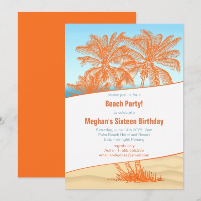 Invitation Fête de la plage et des cocotiers à Copacabana (Devant / Derrière)