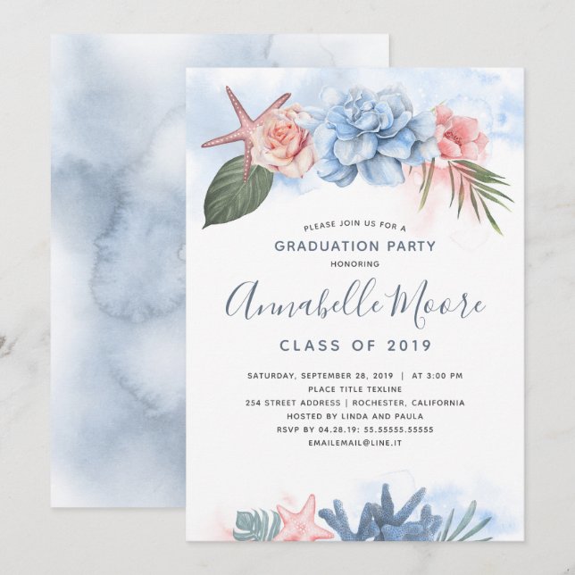 Invitation Fête de la plage | Tropical Graduation Party (Devant / Derrière)