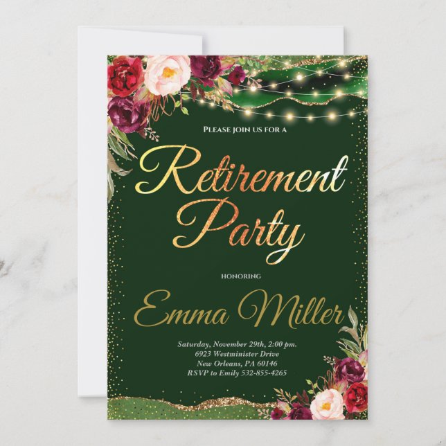 Invitation Fête de la retraite de Bourgogne et d'or (Devant)