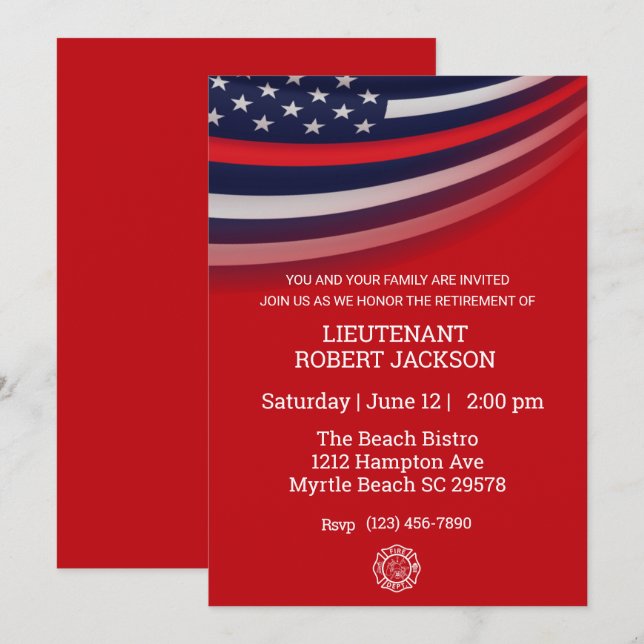 Invitation Fête de la retraite des pompiers (Devant / Derrière)