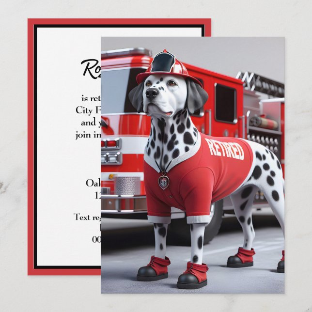 Invitation Fête de la retraite des pompiers avec Chien de Dal (Devant / Derrière)
