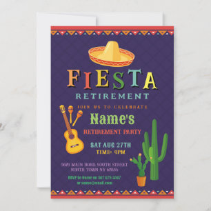 Invitation Fête de la retraite Fiesta Mexicaine Cactus Guitar