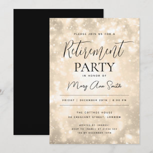 Invitation Fête de la retraite Glam Gold Champagne Sparkles
