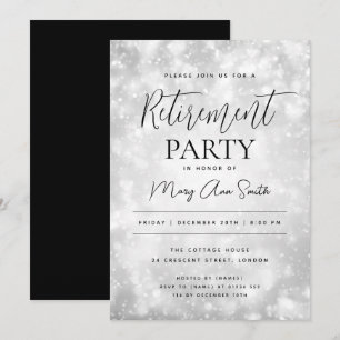 Invitation Fête de la retraite Glam Silver Champagne Sparkle