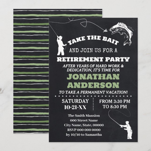 Invitation Fête de la retraite Pêche Parti de la retraite (Devant / Derrière)