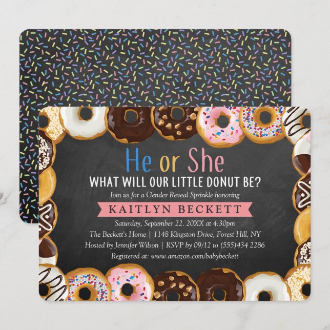 Invitation Fête de la révélation de genre de Donut moderne (Devant / Derrière)