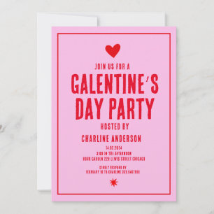 Invitation Fête de la Saint-Galentin Rouge rose dessiné à la 