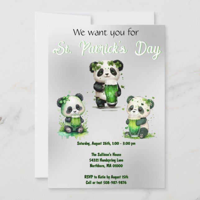Invitation Fête de la Saint-Patrick avec un ours panda (Devant)