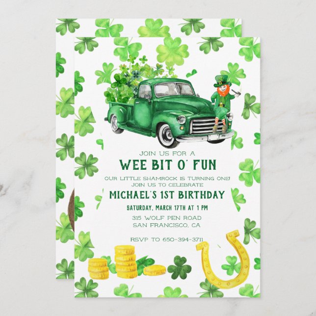 Invitation Fête de la Saint-Patrick Fête d'anniversaire (Devant / Derrière)