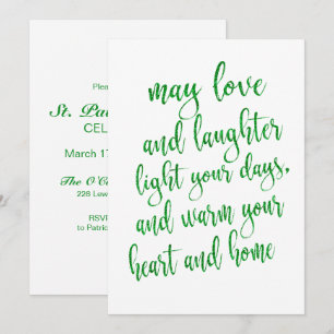 Invitation Fête de la Saint-Patrick Paillettes Vertes Cool