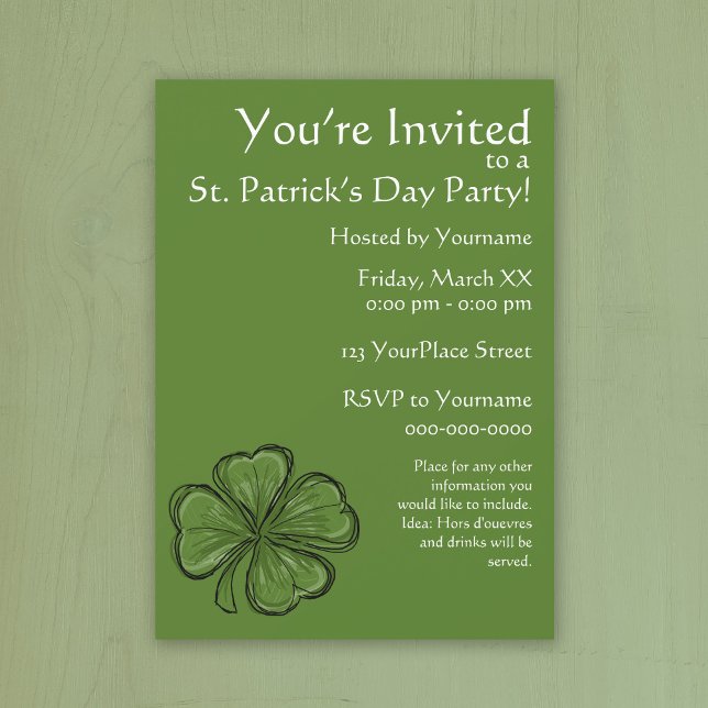 Invitation Fête de la Saint Patrick, Shamrock verte (St Patrick's Day Party Invitation)